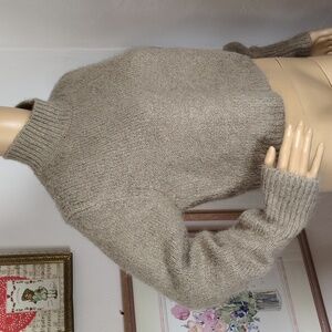 Alpaca Wool Blend Tan Crop Ribbed Mock Turtleneck Sweater Small